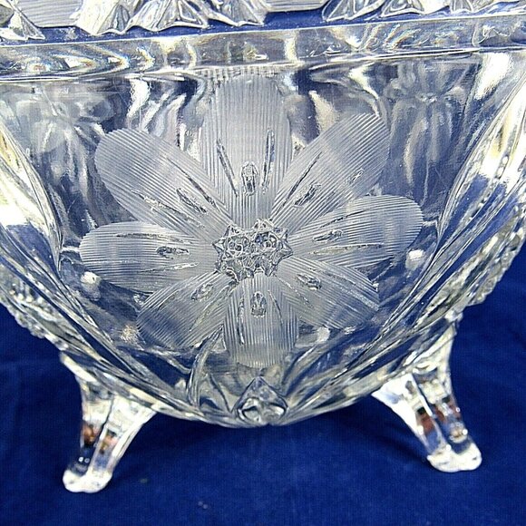 Vintage US Glass EAPG Footed Bowl Floral Etched Innovation Antique 7.5" x 6.5" - Picture 3 of 8